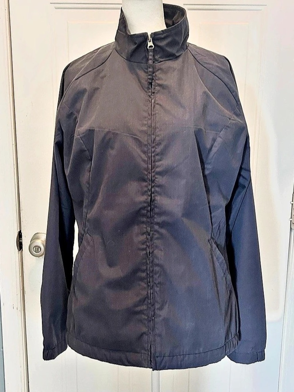 Tri-Mountain Jacket Womens M Navy Full Zip Lightweight Windbreaker Jacket